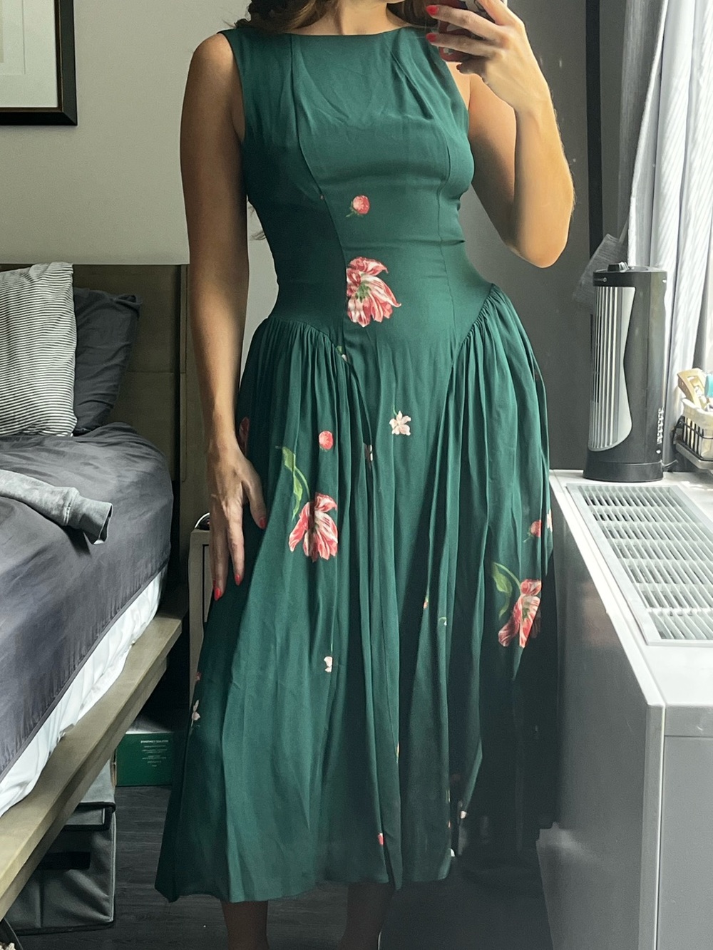 Reformation Emerald Green Floral Midi Dress